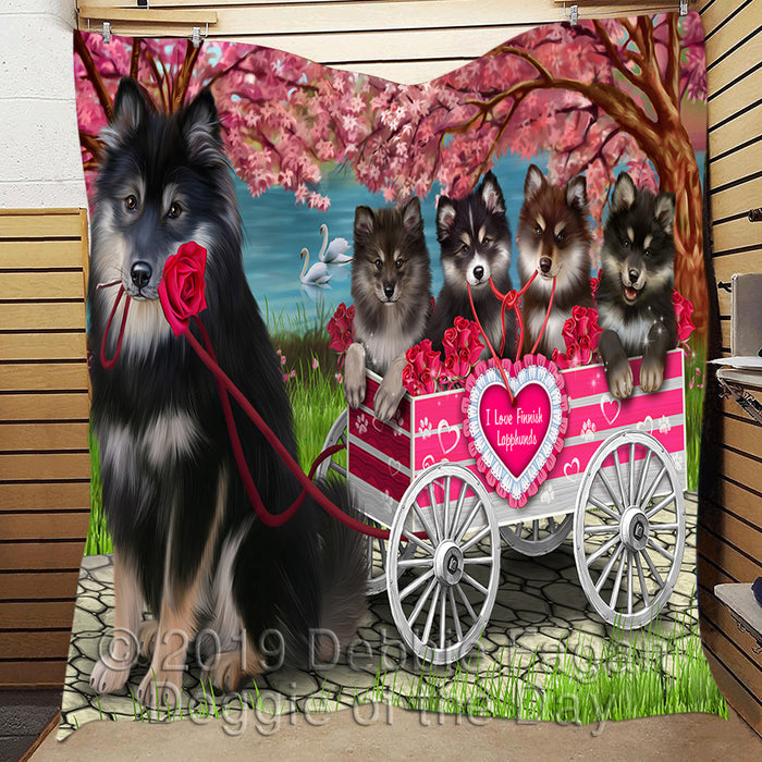 I Love Finnish Lapphund Dogs in a Cart Quilt