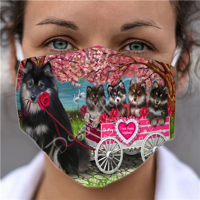 I Love Finnish Lapphund Dogs in a Cart Face Mask FM48145