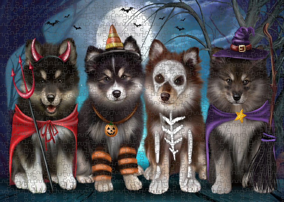 Happy Halloween Trick or Treat Finnish Lapphund Dogs Portrait Jigsaw Puzzle for Adults Animal Interlocking Puzzle Game Unique Gift for Dog Lover's with Metal Tin Box