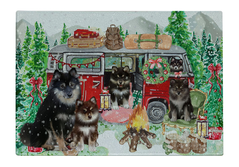 Christmas Time Camping with Finnish Lapphund Dogs Cutting Board - For Kitchen - Scratch & Stain Resistant - Designed To Stay In Place - Easy To Clean By Hand - Perfect for Chopping Meats, Vegetables