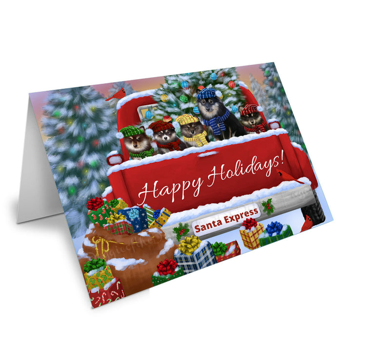 Christmas Red Truck Travlin Home for the Holidays Finnish Lapphund Dogs Handmade Artwork Assorted Pets Greeting Cards and Note Cards with Envelopes for All Occasions and Holiday Seasons