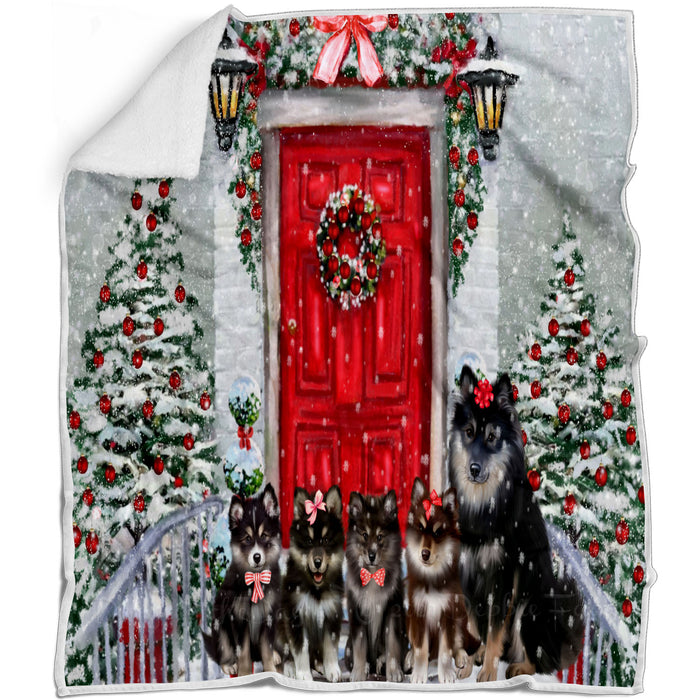 Christmas Holiday Welcome Finnish Lapphund Dogs Blanket - Lightweight Soft Cozy and Durable Bed Blanket - Animal Theme Fuzzy Blanket for Sofa Couch