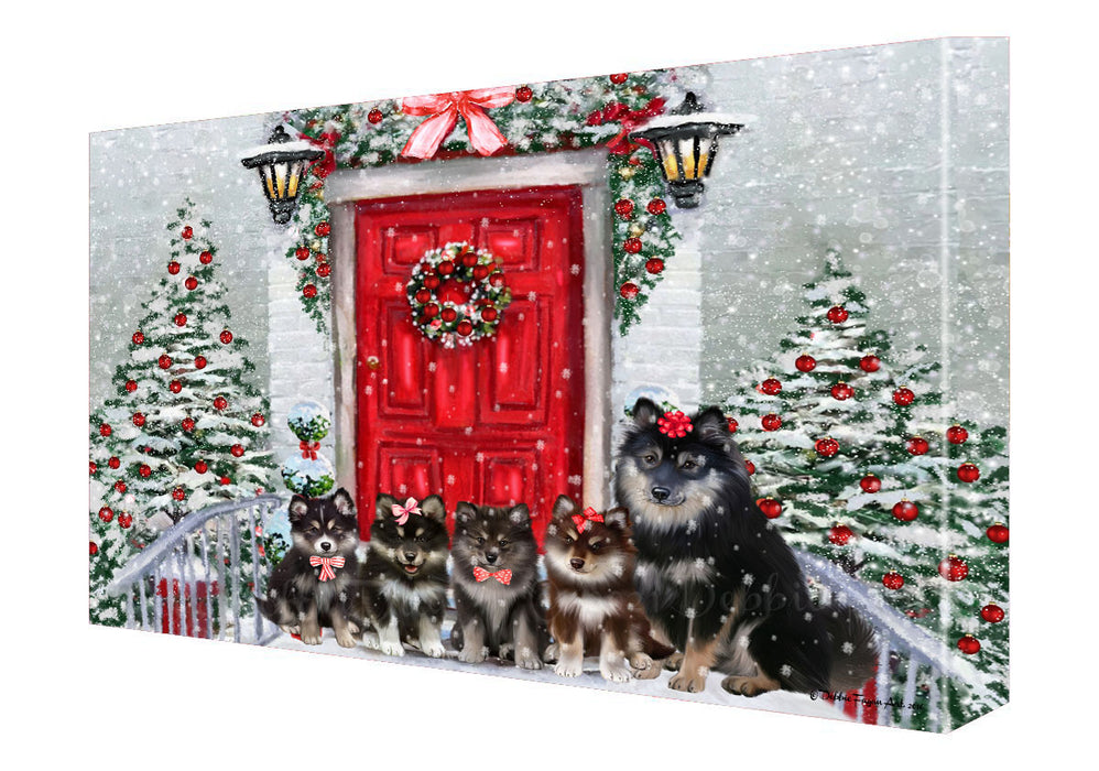 Christmas Holiday Welcome Finnish Lapphund Dogs Canvas Wall Art - Premium Quality Ready to Hang Room Decor Wall Art Canvas - Unique Animal Printed Digital Painting for Decoration