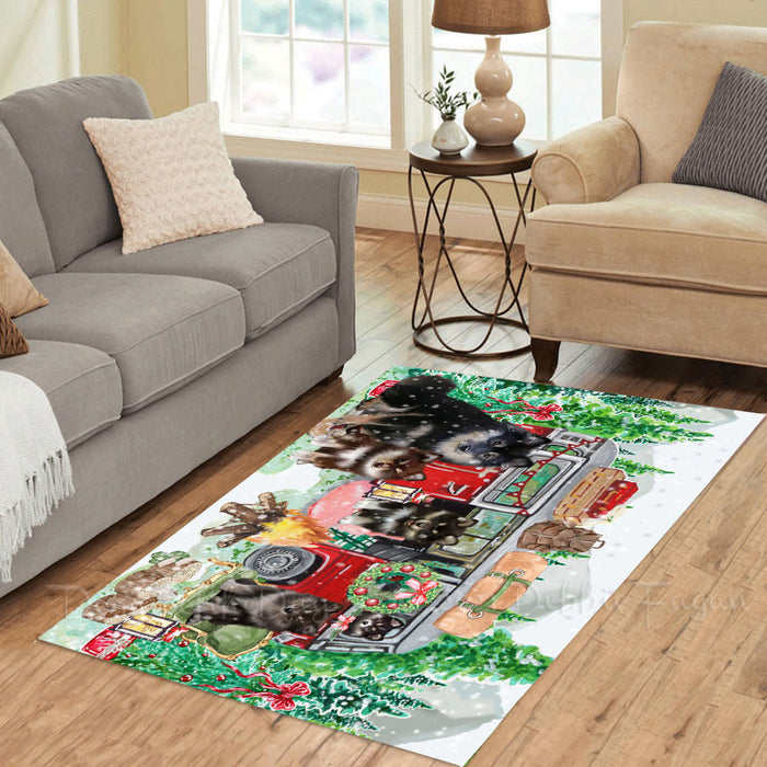 Christmas Time Camping with Finnish Lapphund Dogs Area Rug - Ultra Soft Cute Pet Printed Unique Style Floor Living Room Carpet Decorative Rug for Indoor Gift for Pet Lovers