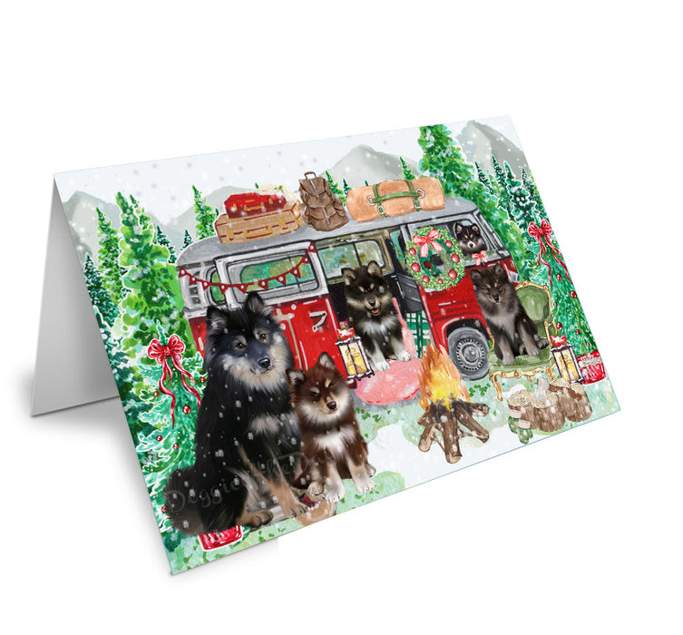 Christmas Time Camping with Finnish Lapphund Dogs Handmade Artwork Assorted Pets Greeting Cards and Note Cards with Envelopes for All Occasions and Holiday Seasons