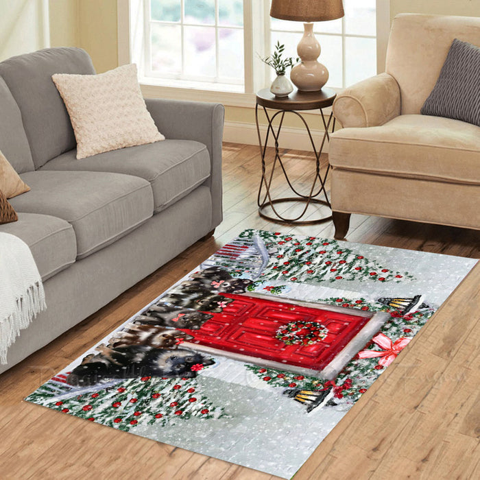 Christmas Holiday Welcome Finnish Lapphund Dogs Area Rug - Ultra Soft Cute Pet Printed Unique Style Floor Living Room Carpet Decorative Rug for Indoor Gift for Pet Lovers