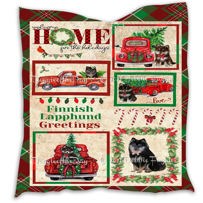 Welcome Home for Christmas Holidays Finnish Lapphund Dogs Quilt Bed Coverlet Bedspread - Pets Comforter Unique One-side Animal Printing - Soft Lightweight Durable Washable Polyester Quilt