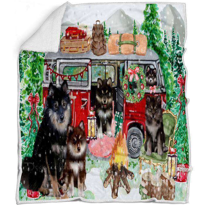 Christmas Time Camping with Finnish Lapphund Dogs Blanket - Lightweight Soft Cozy and Durable Bed Blanket - Animal Theme Fuzzy Blanket for Sofa Couch