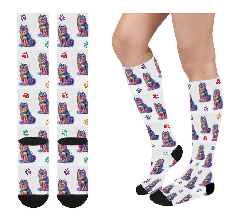 Watercolor Finnish Lapphund Dogs Women's Over the Calf Socks