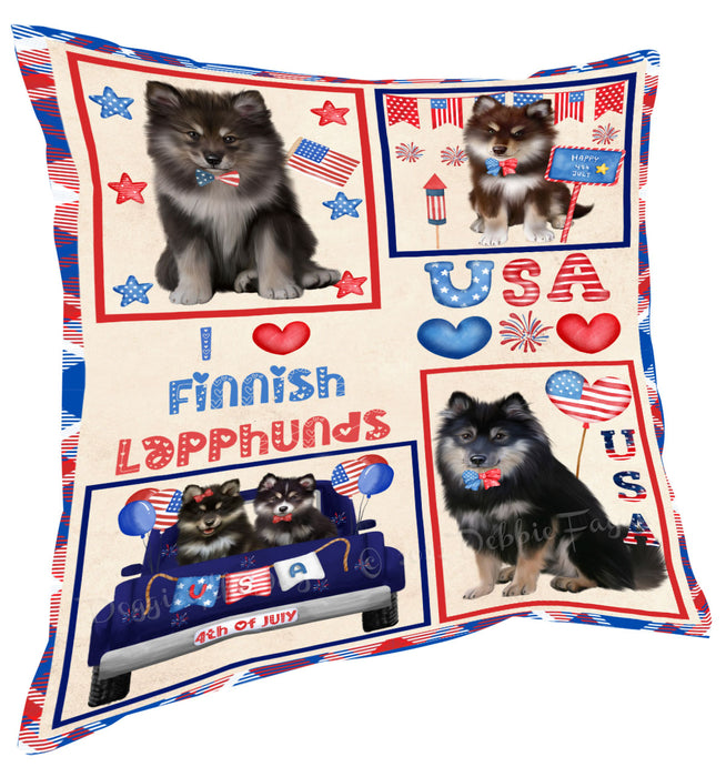4th of July Independence Day I Love USA Finnish Lapphund Dogs Pillow with Top Quality High-Resolution Images - Ultra Soft Pet Pillows for Sleeping - Reversible & Comfort - Ideal Gift for Dog Lover - Cushion for Sofa Couch Bed - 100% Polyester