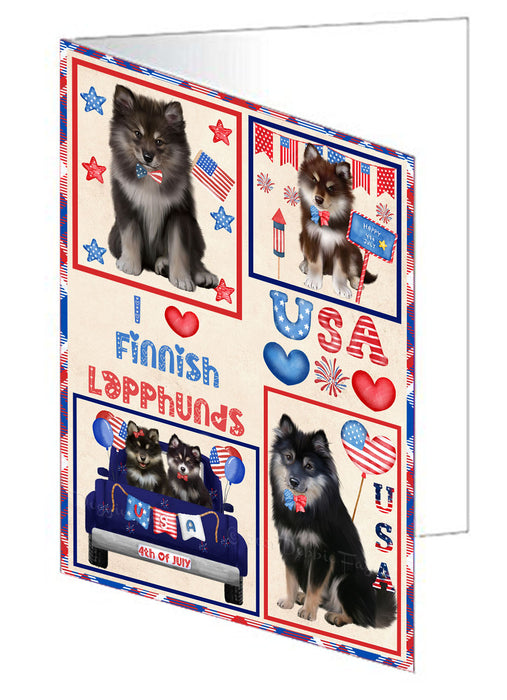 4th of July Independence Day I Love USA Finnish Lapphund Dogs Handmade Artwork Assorted Pets Greeting Cards and Note Cards with Envelopes for All Occasions and Holiday Seasons