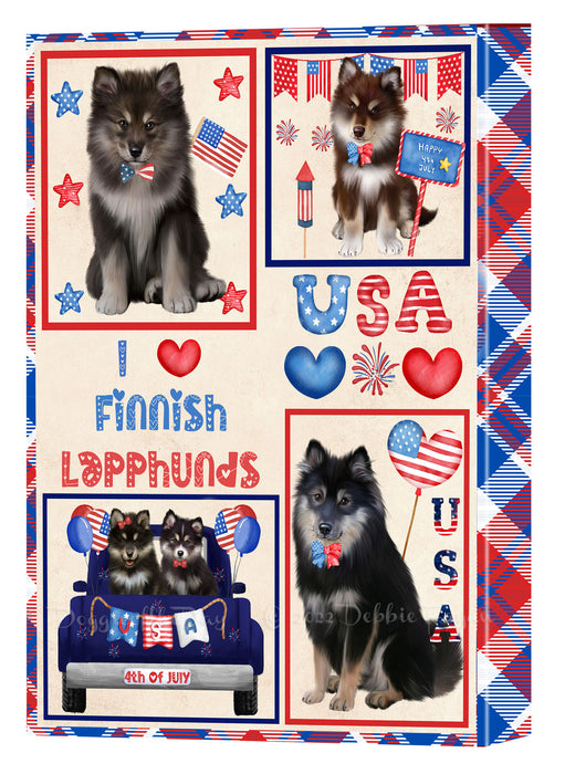 4th of July Independence Day I Love USA Finnish Lapphund Dogs Canvas Wall Art - Premium Quality Ready to Hang Room Decor Wall Art Canvas - Unique Animal Printed Digital Painting for Decoration