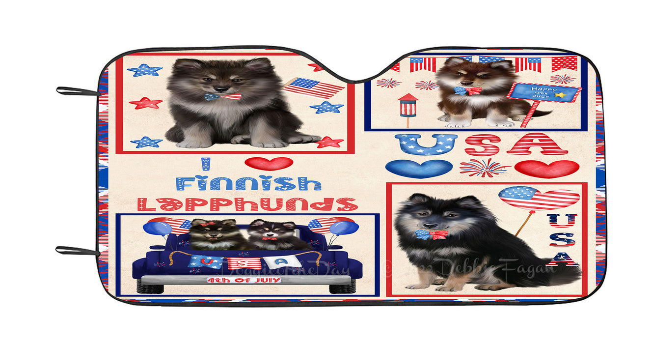 4th of July Independence Day I Love USA Finnish Lapphund Dogs Car Sun Shade Cover Curtain