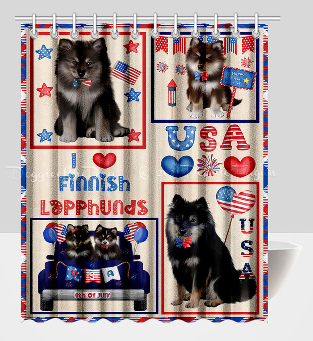 4th of July Independence Day I Love USA Finnish Lapphund Dogs Shower Curtain Pet Painting Bathtub Curtain Waterproof Polyester One-Side Printing Decor Bath Tub Curtain for Bathroom with Hooks