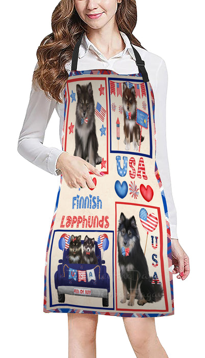 4th of July Independence Day I Love USA Finnish Lapphund Dogs Apron - Adjustable Long Neck Bib for Adults - Waterproof Polyester Fabric With 2 Pockets - Chef Apron for Cooking, Dish Washing, Gardening, and Pet Grooming