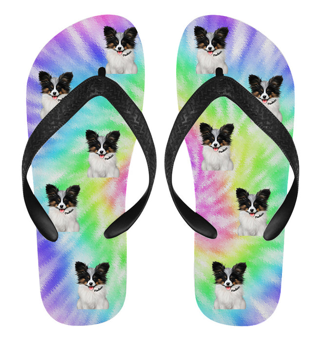 Personalized Flip Flops for Men/Women Custom Rainbow Tie Dye Add Your Photo Here PET Dog Cat Photos