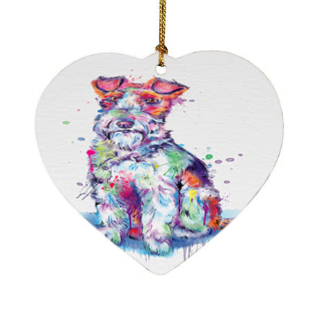 Watercolor Fox Terrier Dog Heart Christmas Ornament HPOR57382