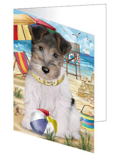 Pet Friendly Beach Fox Terrier Dog Handmade Artwork Assorted Pets Greeting Cards and Note Cards with Envelopes for All Occasions and Holiday Seasons GCD54134