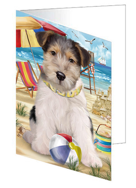 Pet Friendly Beach Fox Terrier Dog Handmade Artwork Assorted Pets Greeting Cards and Note Cards with Envelopes for All Occasions and Holiday Seasons GCD54140