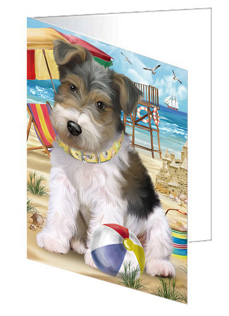 Pet Friendly Beach Fox Terrier Dog Handmade Artwork Assorted Pets Greeting Cards and Note Cards with Envelopes for All Occasions and Holiday Seasons GCD54143