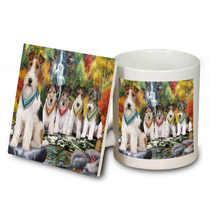 Scenic Waterfall Fox Terriers Dog Mug and Coaster Set MUC51876