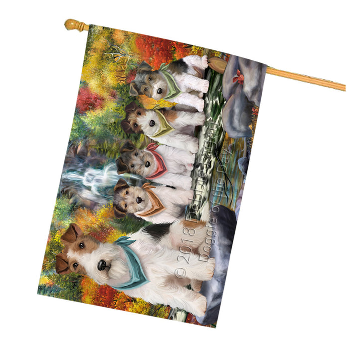 Scenic Waterfall Fox Terriers Dog House Flag FLG52017