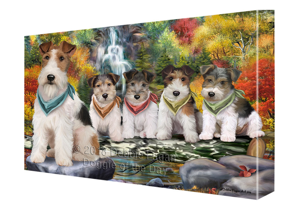 Scenic Waterfall Fox Terriers Dog Canvas Print Wall Art Décor CVS84221