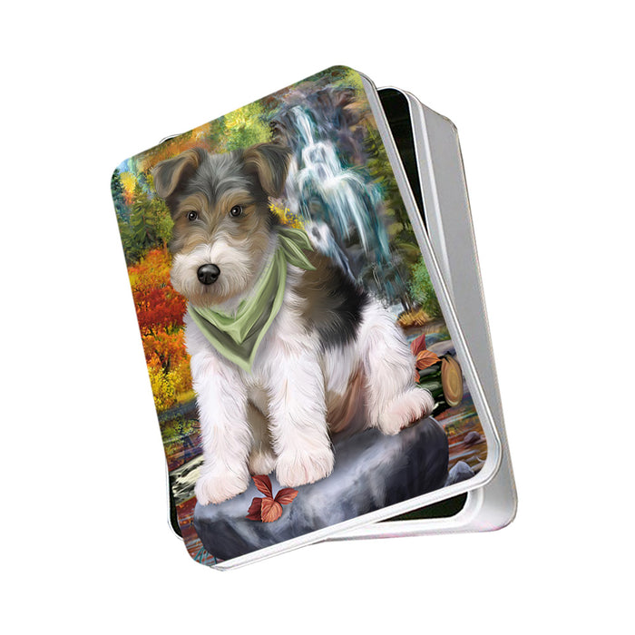 Scenic Waterfall Fox Terrier Dog Photo Storage Tin PITN51937