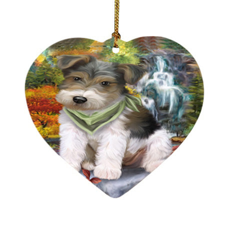 Scenic Waterfall Fox Terrier Dog Heart Christmas Ornament HPOR51885
