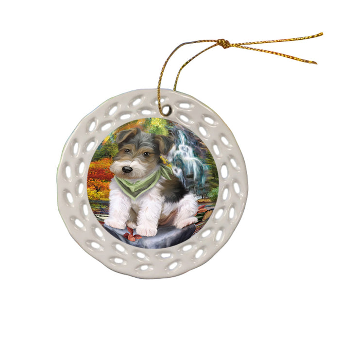Scenic Waterfall Fox Terrier Dog Ceramic Doily Ornament DPOR51885