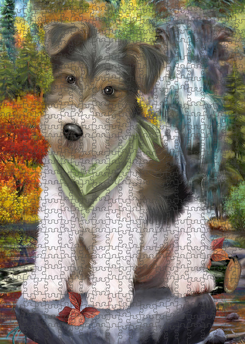 Scenic Waterfall Fox Terrier Dog Puzzle with Photo Tin PUZL59742