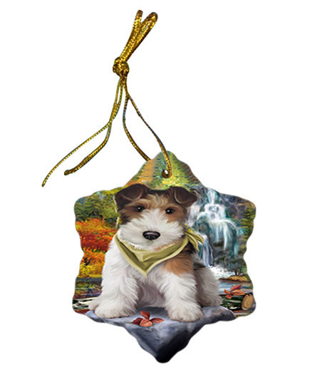 Scenic Waterfall Fox Terrier Dog Star Porcelain Ornament SPOR51877