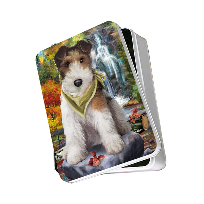 Scenic Waterfall Fox Terrier Dog Photo Storage Tin PITN51938