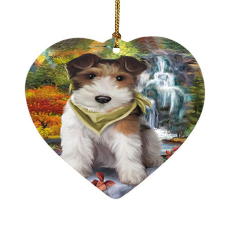 Scenic Waterfall Fox Terrier Dog Heart Christmas Ornament HPOR51886