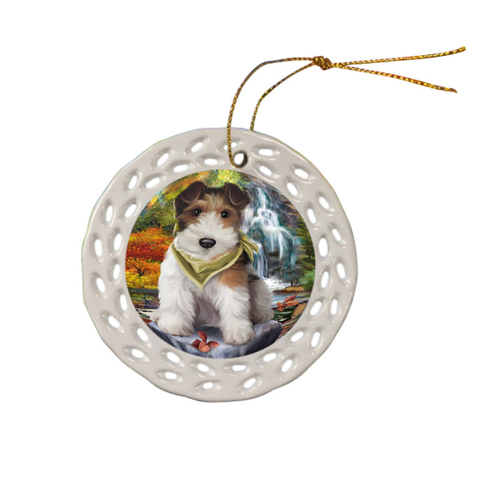 Scenic Waterfall Fox Terrier Dog Ceramic Doily Ornament DPOR51886