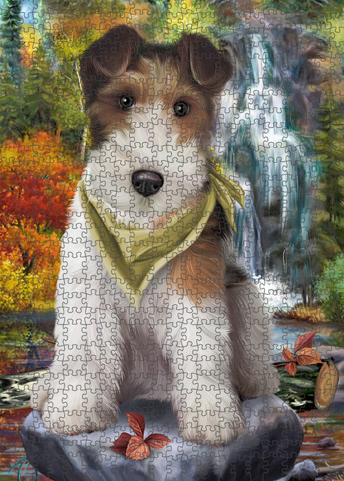 Scenic Waterfall Fox Terrier Dog Puzzle with Photo Tin PUZL59745