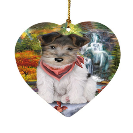 Scenic Waterfall Fox Terrier Dog Heart Christmas Ornament HPOR51887