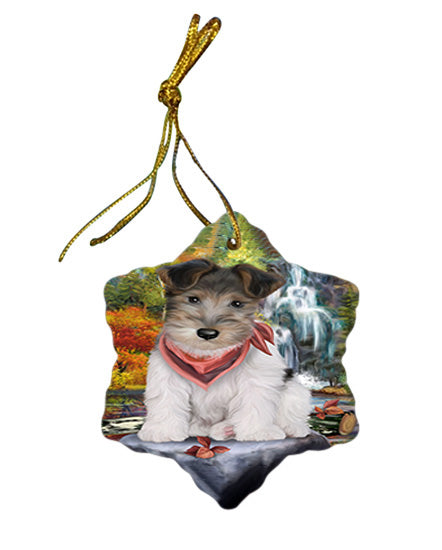Scenic Waterfall Fox Terrier Dog Star Porcelain Ornament SPOR51878