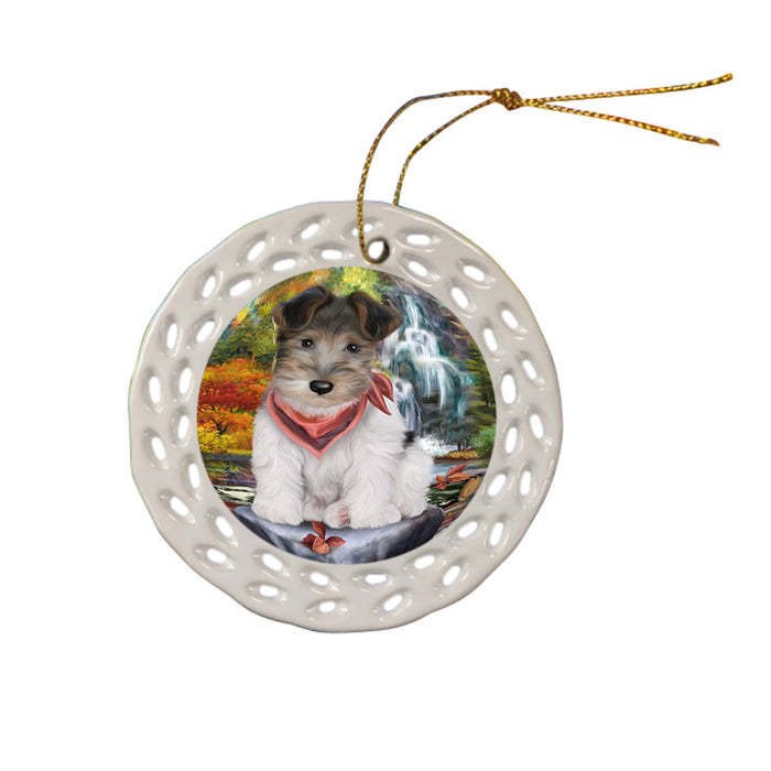 Scenic Waterfall Fox Terrier Dog Ceramic Doily Ornament DPOR51887