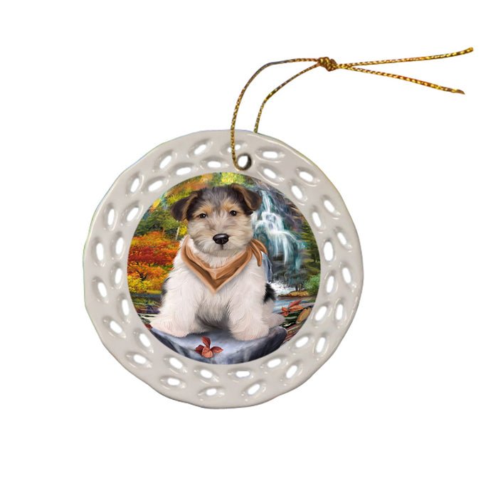 Scenic Waterfall Fox Terrier Dog Ceramic Doily Ornament DPOR51888