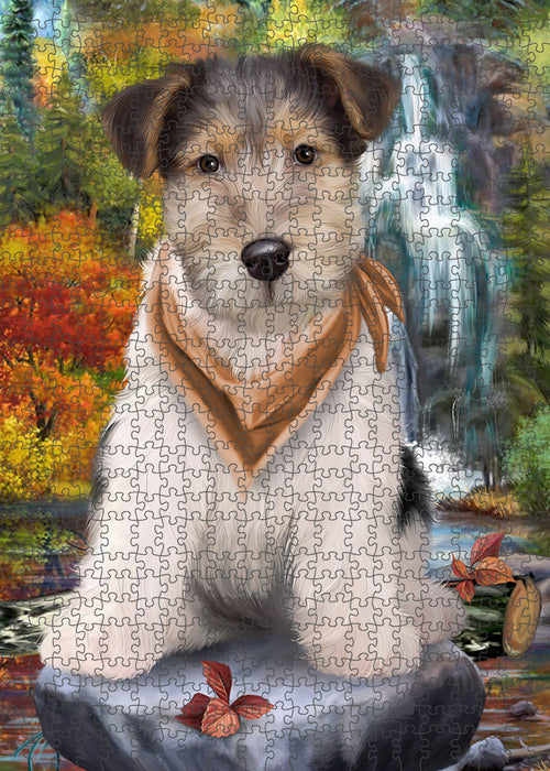 Scenic Waterfall Fox Terrier Dog Puzzle with Photo Tin PUZL59751