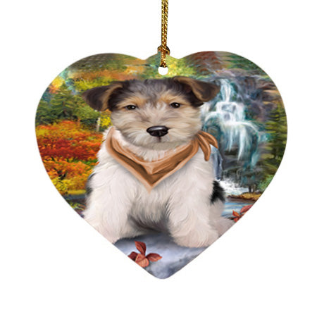 Scenic Waterfall Fox Terrier Dog Heart Christmas Ornament HPOR51888