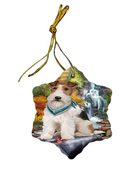 Scenic Waterfall Fox Terrier Dog Star Porcelain Ornament SPOR51880