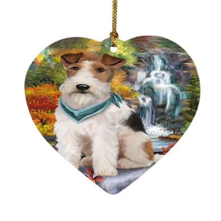 Scenic Waterfall Fox Terrier Dog Heart Christmas Ornament HPOR51889