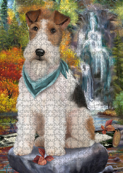 Scenic Waterfall Fox Terrier Dog Puzzle with Photo Tin PUZL59754