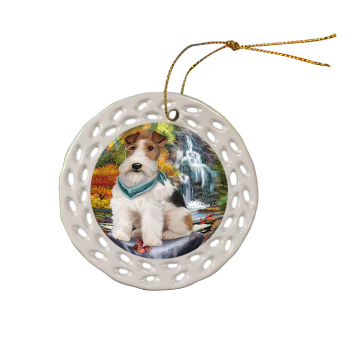 Scenic Waterfall Fox Terrier Dog Ceramic Doily Ornament DPOR51889