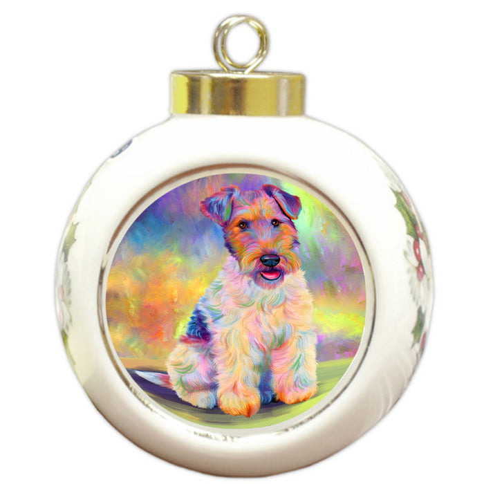 Paradise Wave Fox Terrier Dog Round Ball Christmas Ornament RBPOR56424
