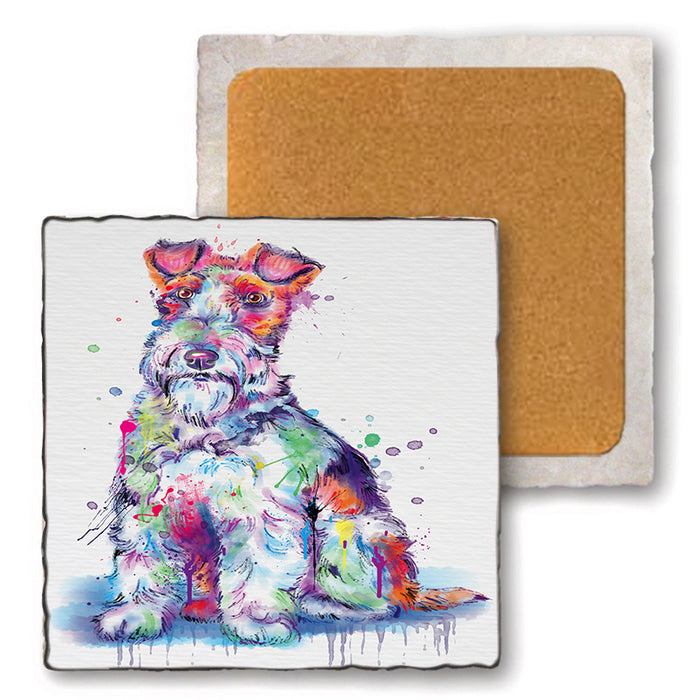 Watercolor Fox Terrier Dog Set of 4 Natural Stone Marble Tile Coasters MCST52087