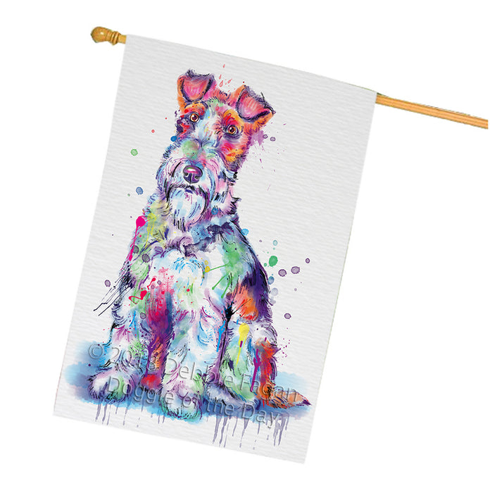 Watercolor Fox Terrier Dog House Flag FLG65111