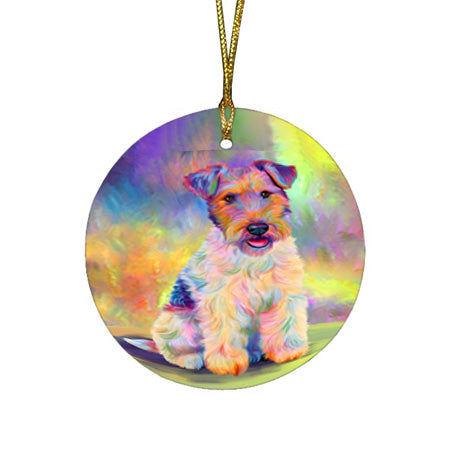Paradise Wave Fox Terrier Dog Round Flat Christmas Ornament RFPOR56424
